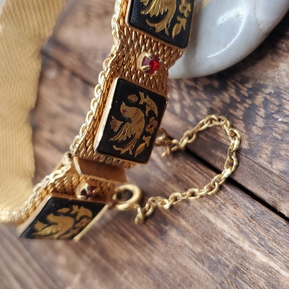 B2816 Spanish demascene ruby BRACELET made in RADI SPAIN no other‎ like it mesh - Picture 2 of 5